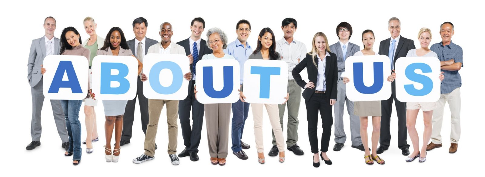 Group Of Business People Holding About Us